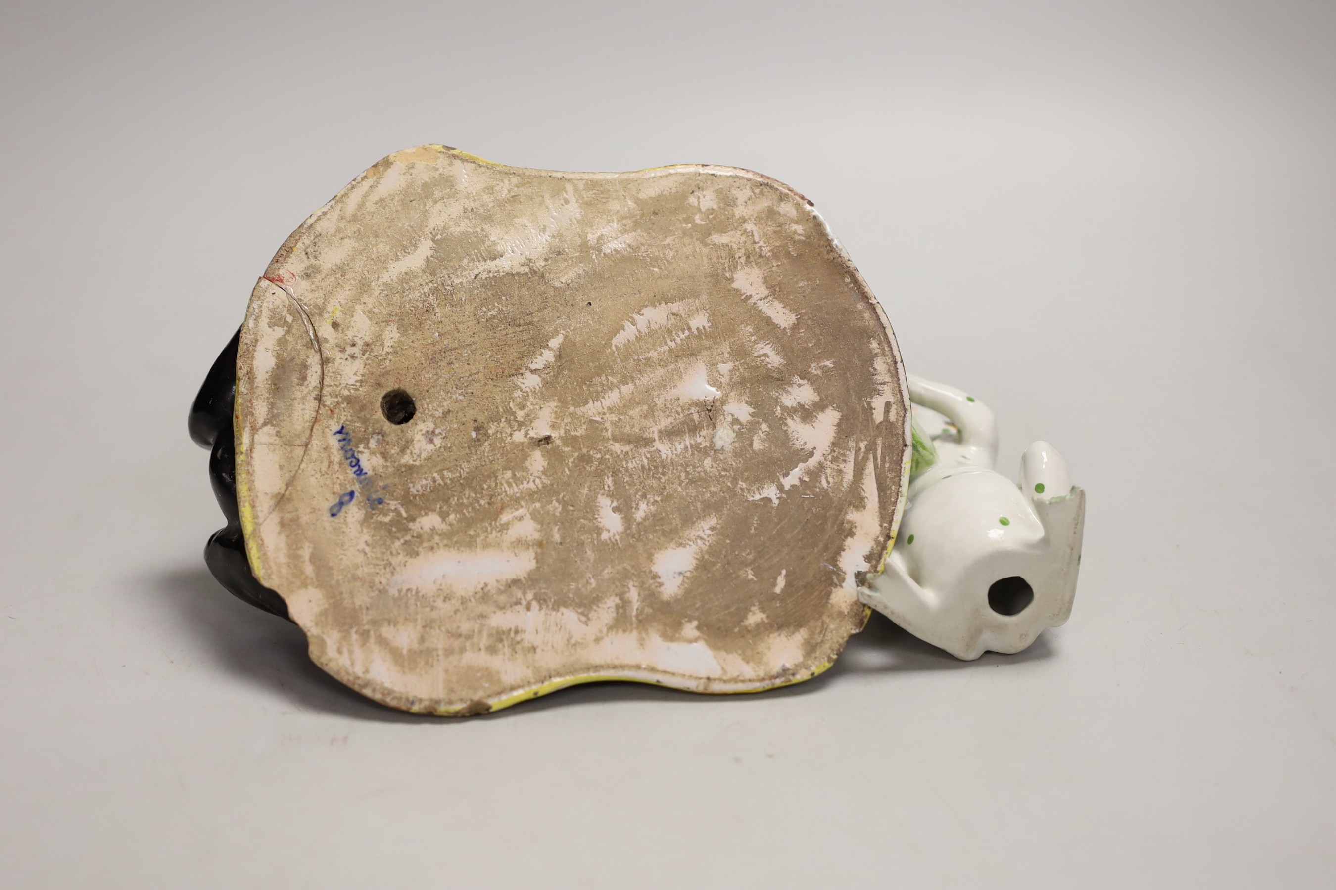 A Masonic faience model of a frog and another, largest 19cm long
